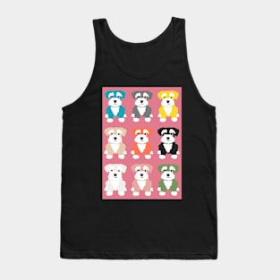 Rainbow of Miniature Schnauzer Dogs on Rose Pink Background Tank Top